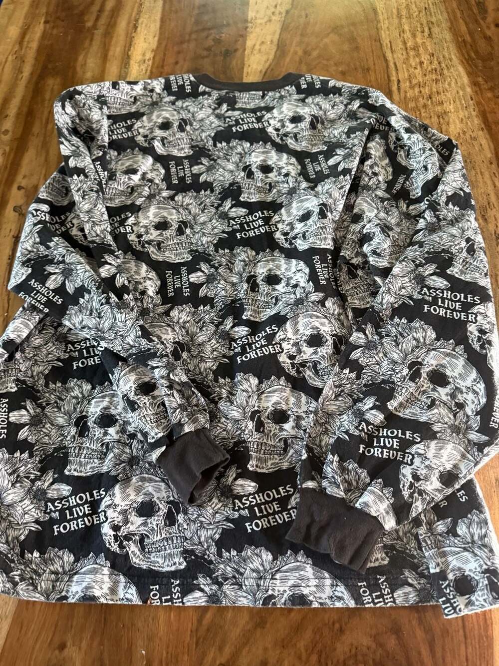 Assholes Live Forever Skull Floral Print Long Sleeve Shirt XXXL
